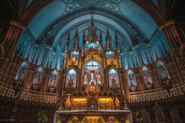 An ornate gold cathedral altar