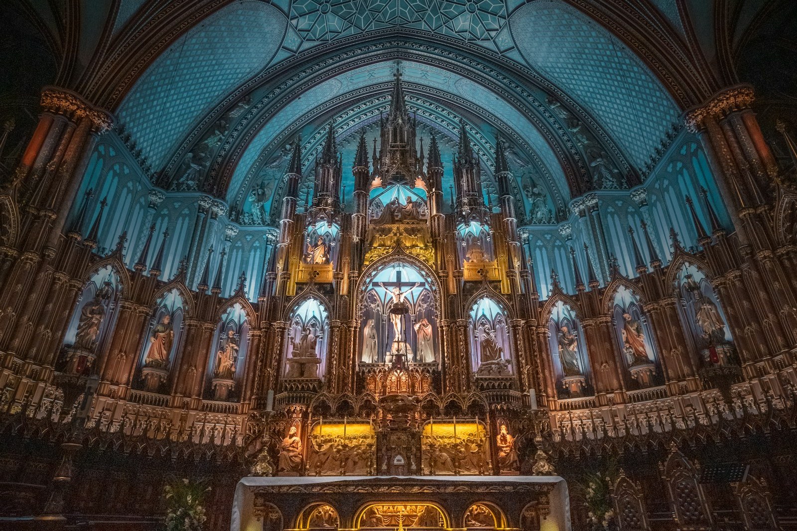 An ornate gold cathedral altar